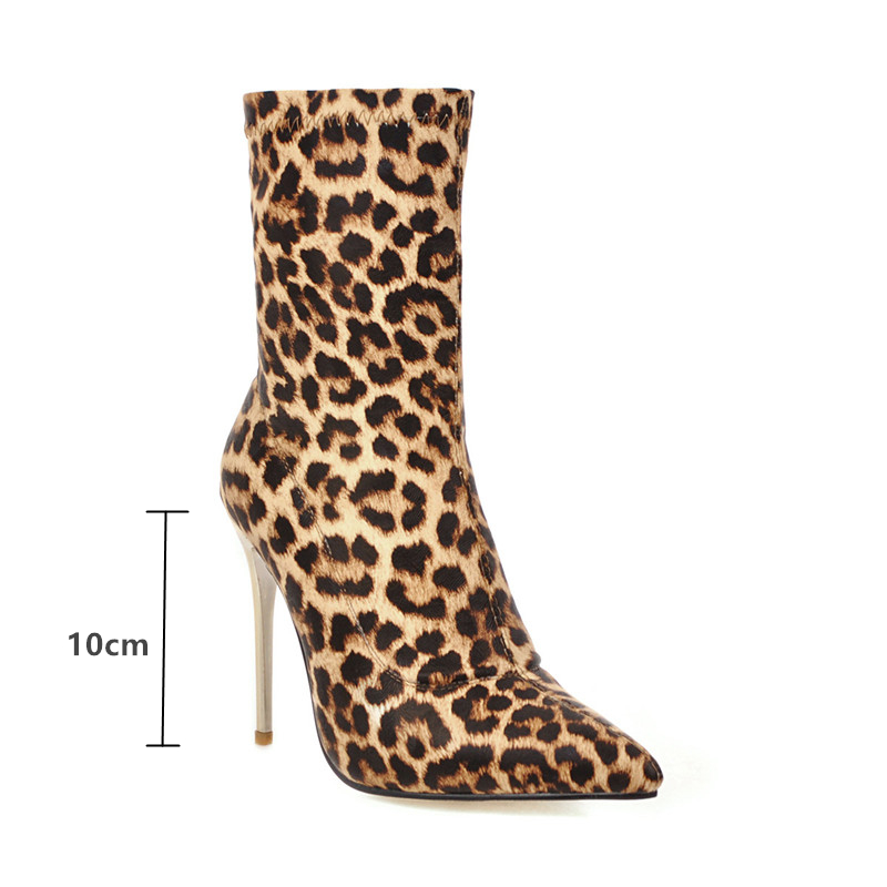 Sock Sexy Boot Female Stretch Slim Ankle Boots For Women High Heels Fashion Leopard Sier Party Shoes Spring Autumn Big Size 48 22eb s