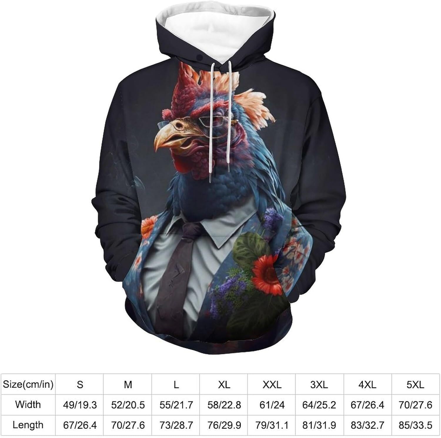 Hoodie for Mens Womens Rooster Sunglasses Urban Animal Funny Hoodies Novelty Chicken Long Sleeve Pullover Sweatshirt Graphic Hoodies sweatshirt Pullov