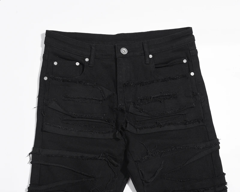 Harajuku Frayed Distressed Retro Black Jeans Pants Men and Women Straight Ripped Hole Solid Color Baggy Casual Denim Trousers 240826Z