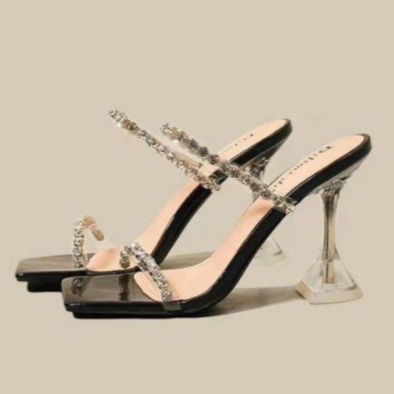 Summer New Sexy Fashion Open Toe Sandals Water Dia Shining Square Headed Banquet Women's High Heels Large Design 97e4