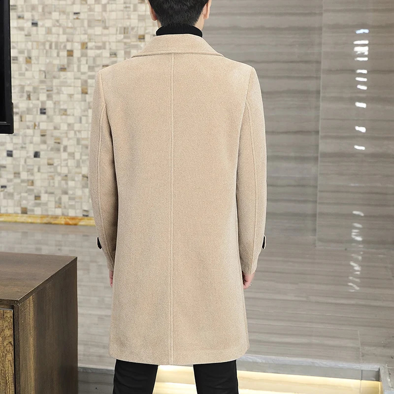 Autumn Winter Mens Wool Coat Solid Color Medium Length Windproof Jacket Business Casual Coat Thick Warm Trench Jacket 240829