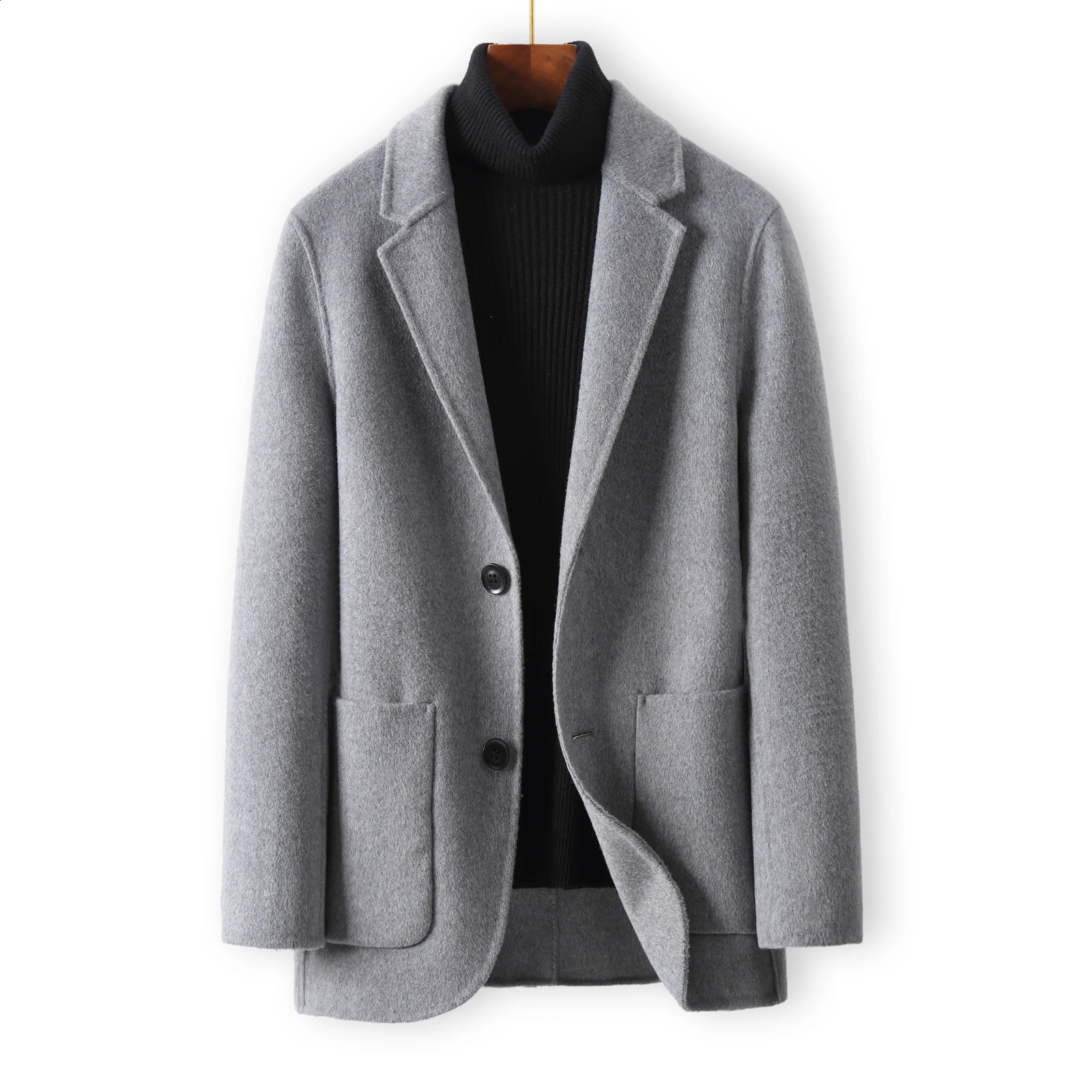 autumn double-sided wool coat jacket hand sewn high-end fabric mens casual wool top 240829