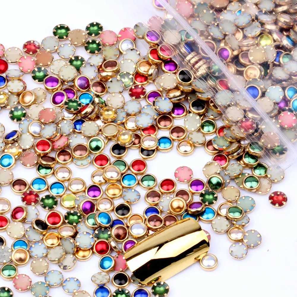 100pcs 4mm 5mm 6mm multi-color semi-circular pearl metal rhinestone DIY nail art nail bead beauty glitter decoration W240829