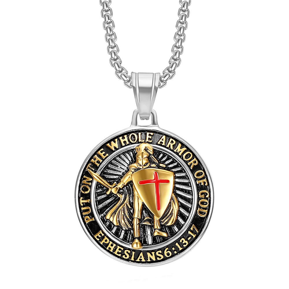 Vintage Stainless Steel Pendant Necklace 18K Gold Plated No Fade Mens Jewelry