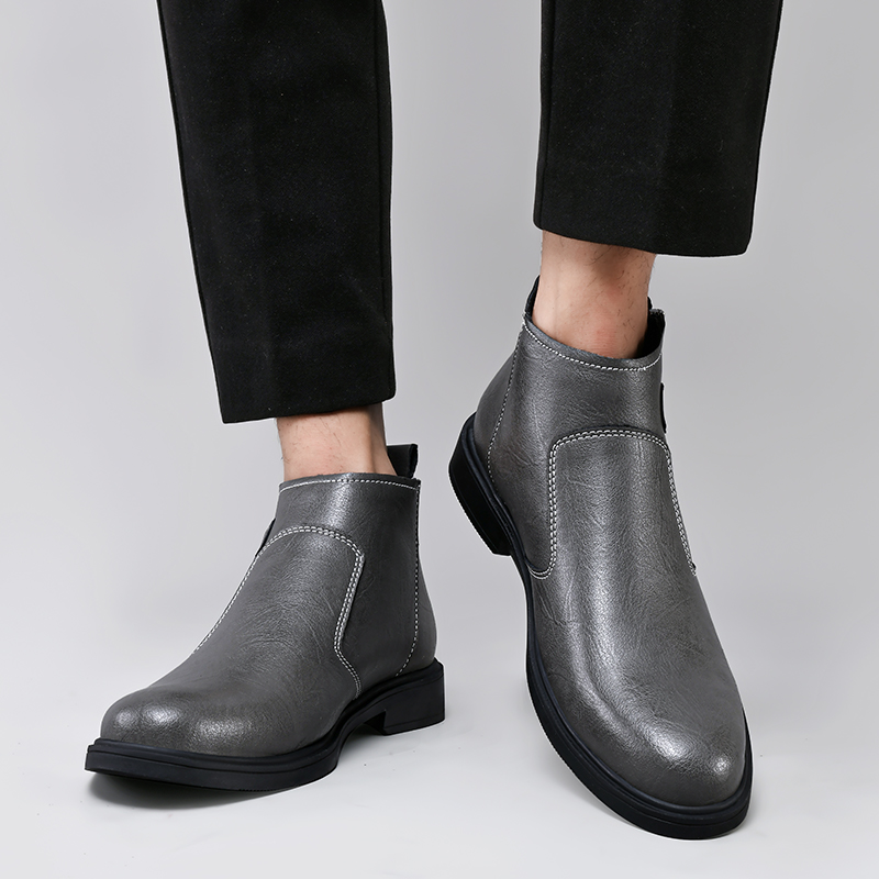 Style British Men Brown Zipper Metal Men's Business Genuine Leather Pointed Ankle White Boots 7b1f 's