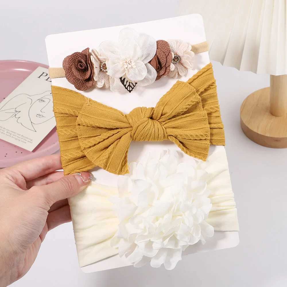 3 pieces/set of cable knitted flower baby headband for girls elastic turbine baby hair strap nylon newborn headband baby hair accessories CL240830