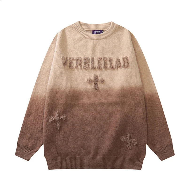 Mens Street Clothing Sweater Retro Alphabet Cross Flocking Hip Hop Knitted Sweater Retro Pullover Casual Cotton Sweater Hipster 240829