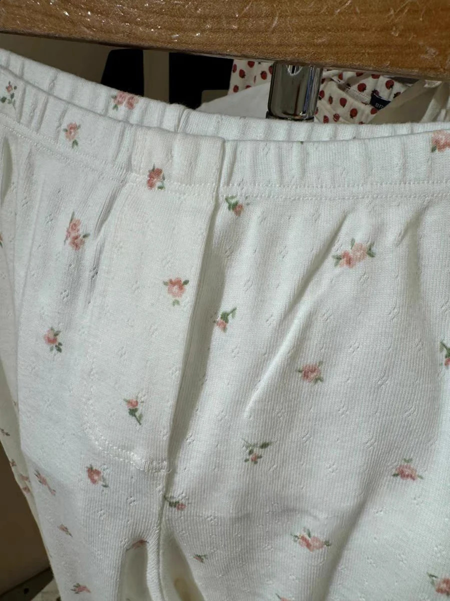 Pink Flower Eye Straight Pants Womens Autumn Cotton High Waist White Loose Sports Sweet Casual Home Sleepwear Trousers Y2k 240827