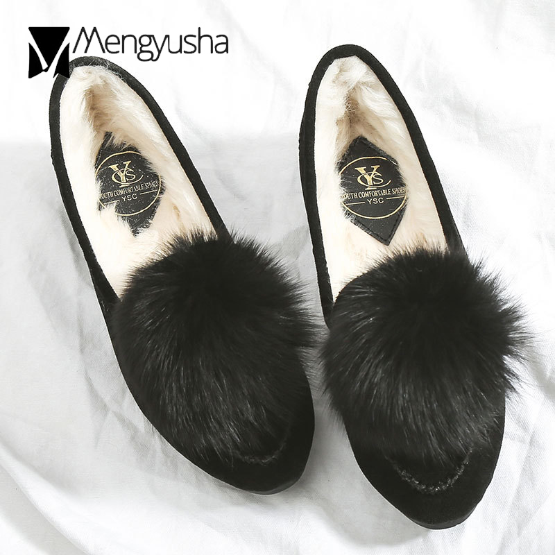 Cute pompom winter fur flat loafers women 9.5/10 espadrilles 2023 new arrival ballet flats slip on creepers comfort moccasins