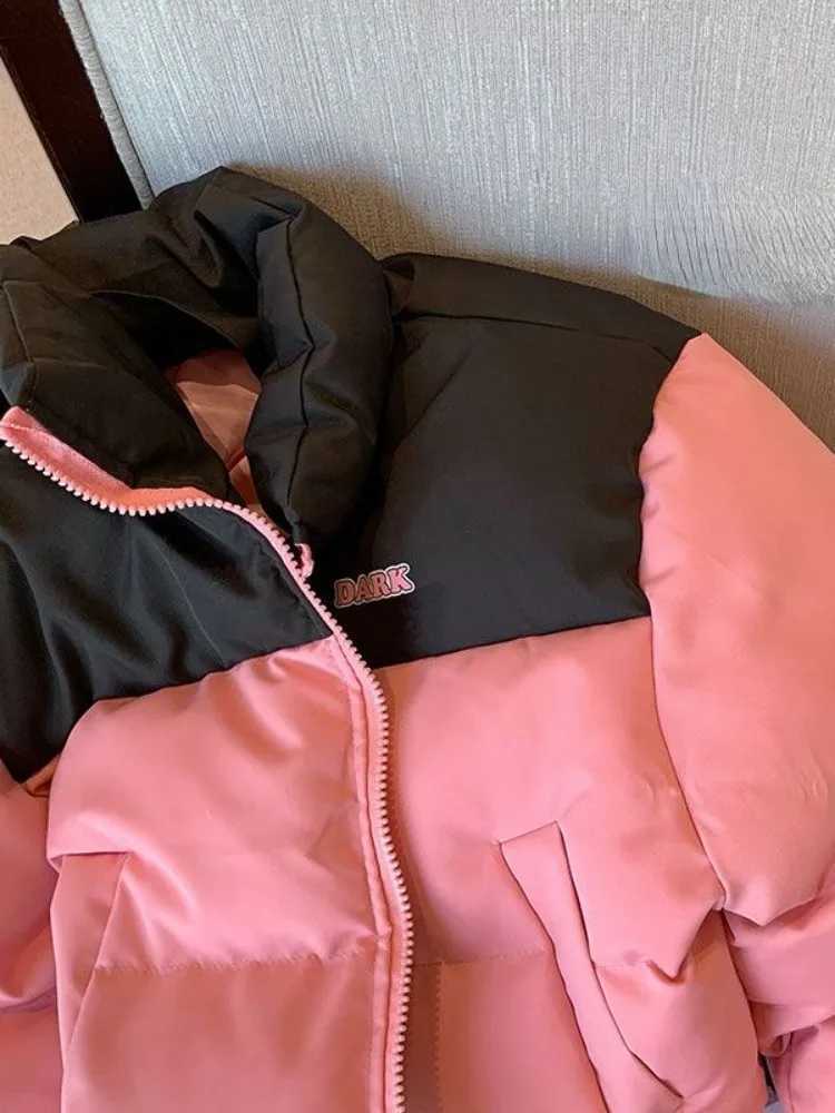 Women's Down Parkas 2024 Fashion and Leisure Stand up Collar Thickened Warm Womens Park Winter Patch Work Retro Jacket Y2K Letter Zipper Loose Sh
