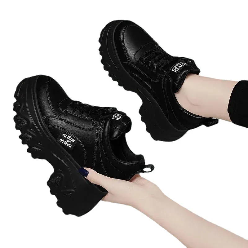 White Black Chunky Women Spring Autumn Thick Bottom Dad Shoes Woman Fashion PU Leather Platform Sneakers Ladies2024