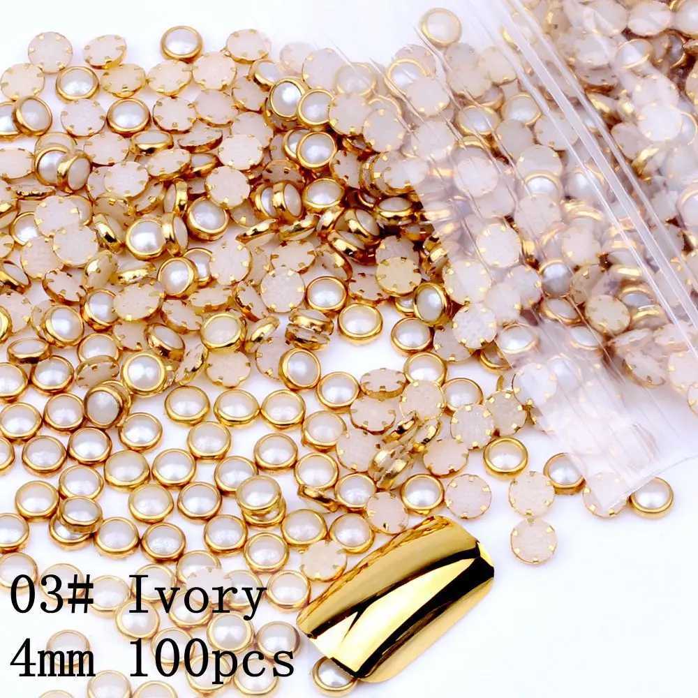 100pcs 4mm 5mm 6mm multi-color semi-circular pearl metal rhinestone DIY nail art nail bead beauty glitter decoration W240829