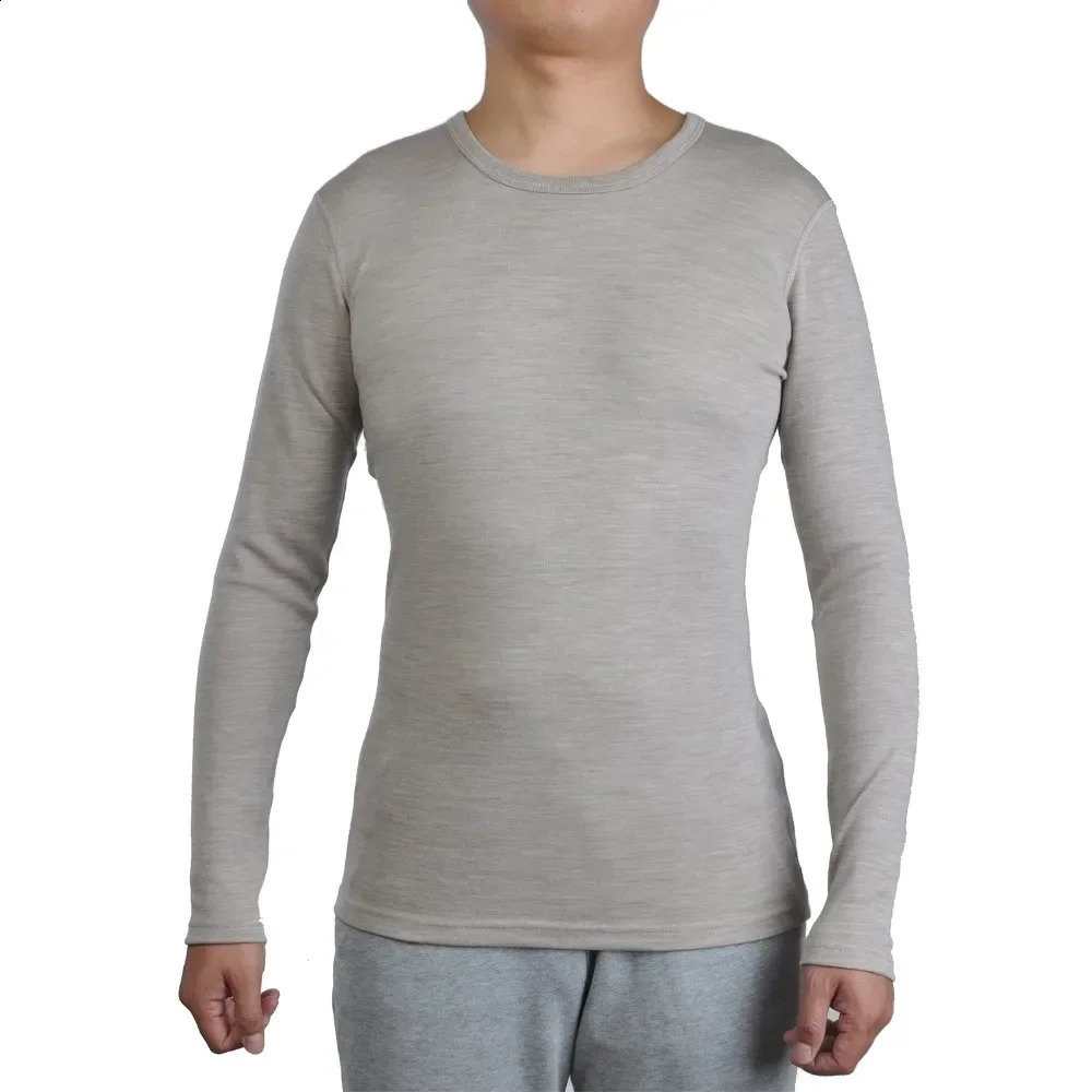 Men Pure 100% Merino Wool Winter Long Sleeves Thermal Warm Thick Sweater Underwear Thicker Tops bottom Set 240830
