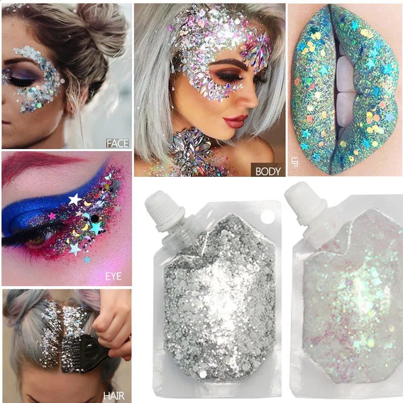 40ML face jewelry eye shadow shimmer pigment body face glitter sequins gel eye cream glitter skin holiday cosmetics glitter 240829