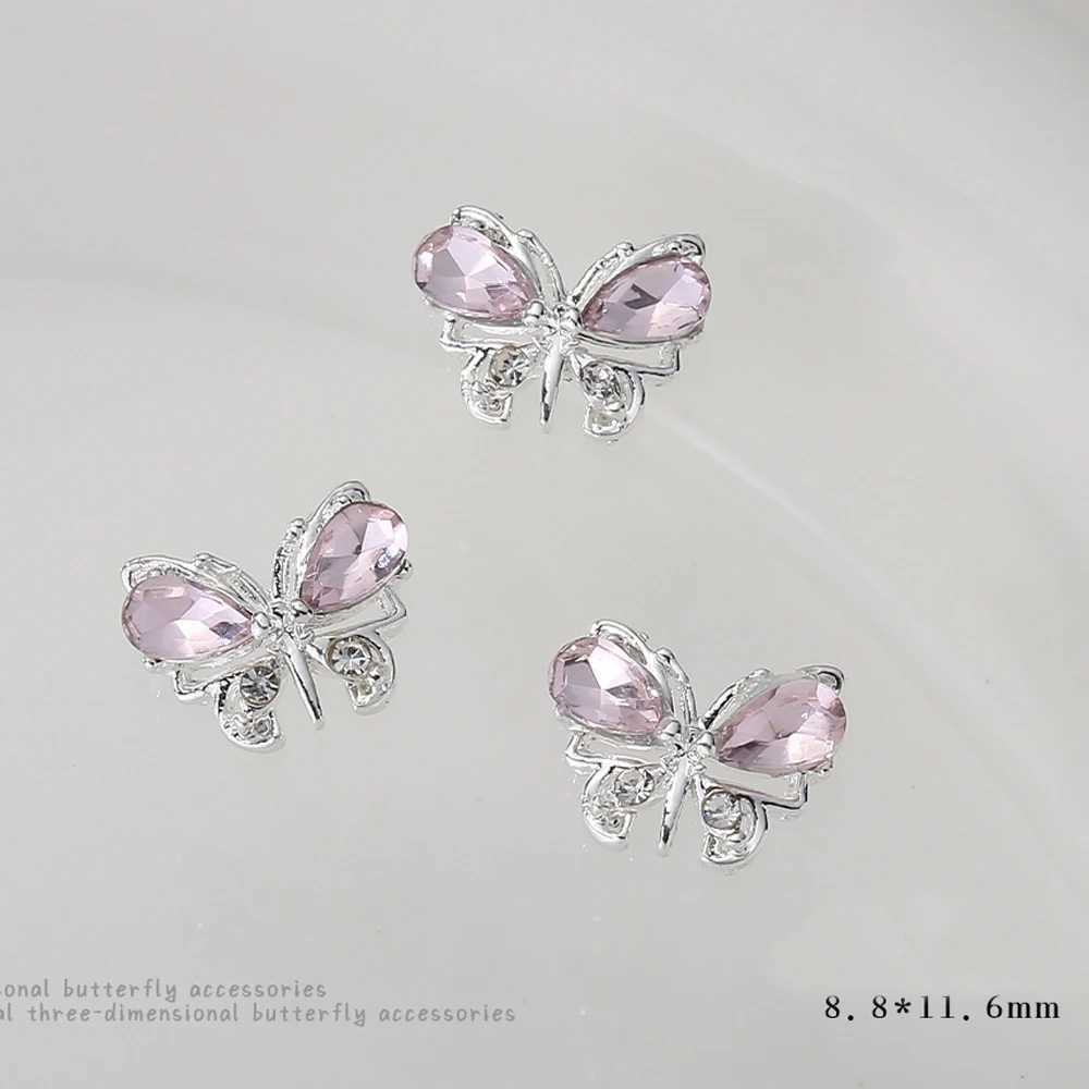 10 Zircon Pink Nail Art Charm 3D Luxury Bow Heart Butterfly Inlaid with Pink Diamond Water Diamond Decoration DIY Handle Parts W240829