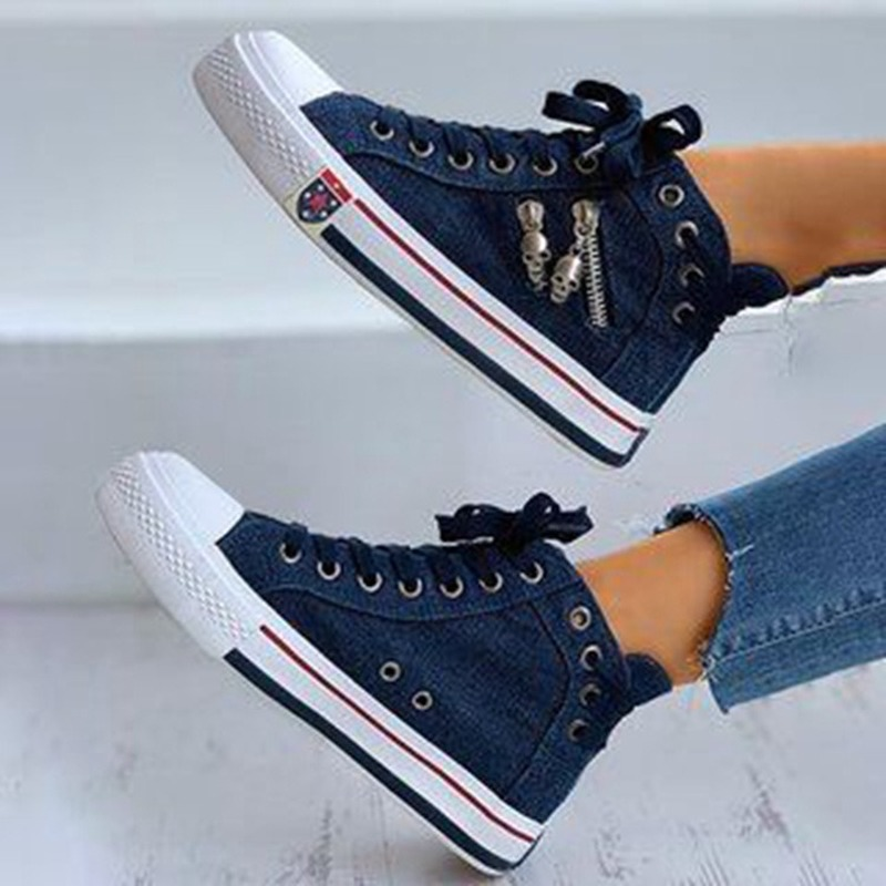 Women's Retro Denim Canvas Sneakers: Casual Lace-up Trainers for Walking and Skateboarding 4