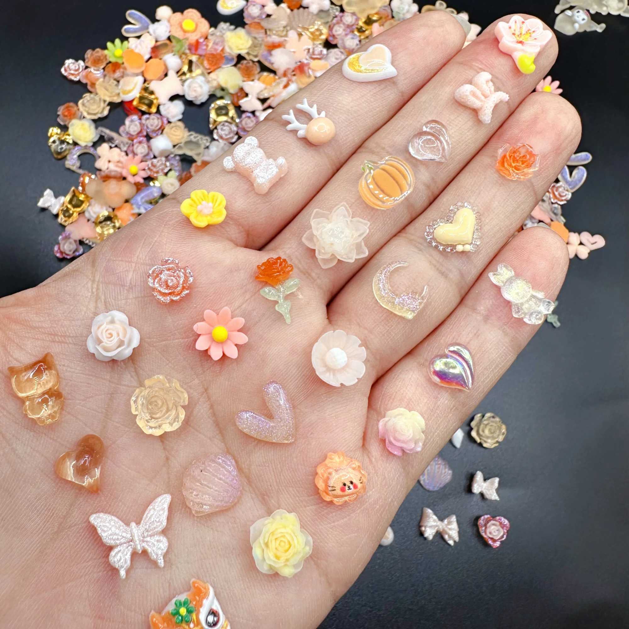 20 Mixed Shape Nail Art Charm Cute Bear Ribbon Flower Love Resin 3D Rhinestone Nail Decoration DIY Korean Handicraft Accessories W240829