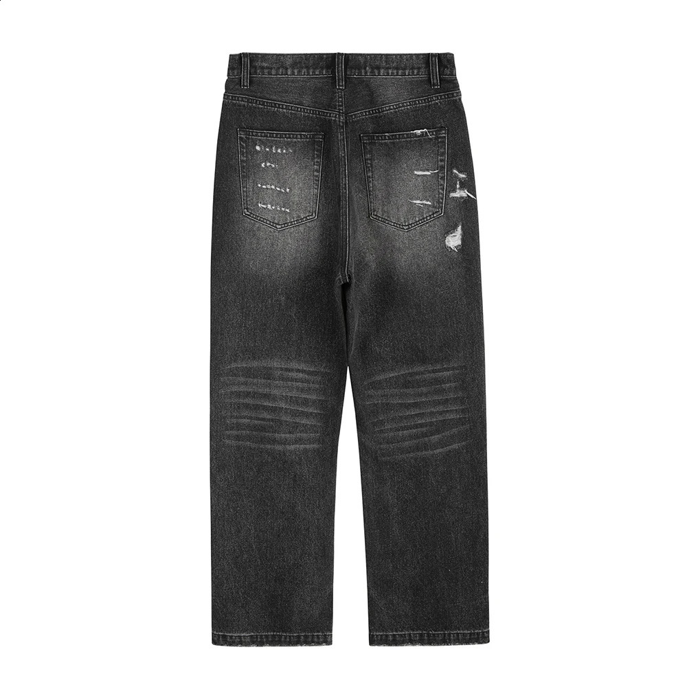 Y2K Frayed Hole Damaged Washed Black Baggy Jeans for Men Streetwear Straight Casual Denim Trousers Ropa Hombre Loose Cargo Pants 240826Z