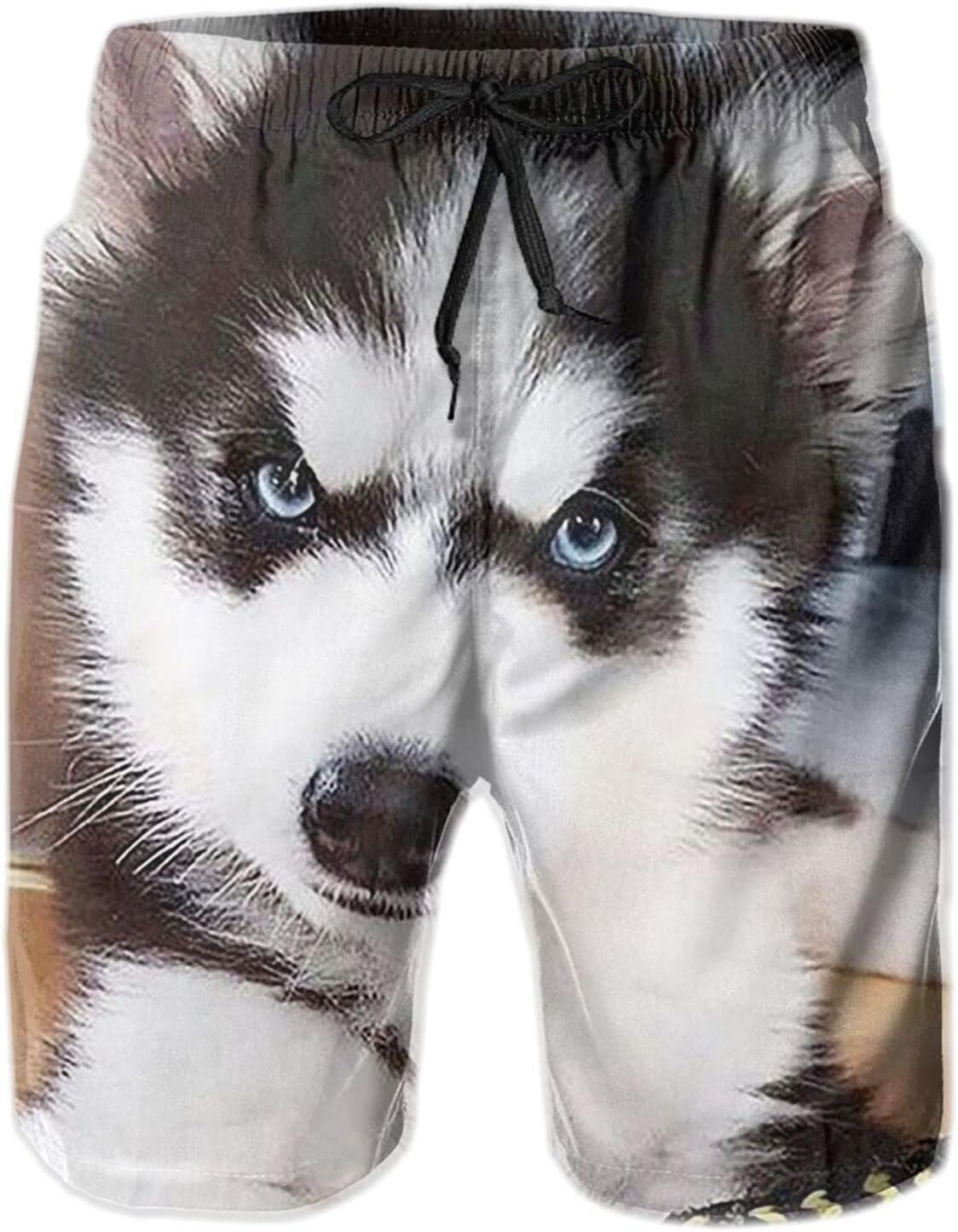 Mens Shorts 3D Printing Pattern Baby Husky Swim Trunks Quick Dry Fashion Beach Board Swimwear