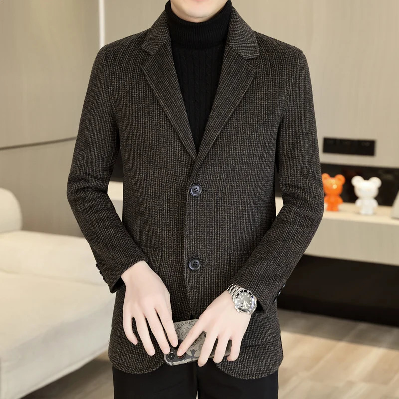 high-end mens short plain wool jacket business casual jacket ultra-thin wool jacket solid double-sided wool suit top-level clothing 240829