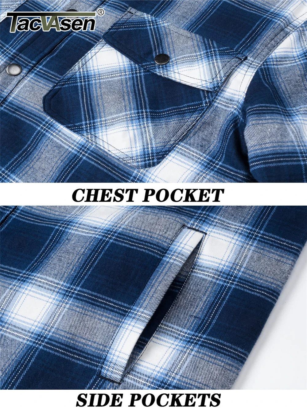 TACVASEN Winter Plaid Cotton Jackets Mens Long Sleeve Quilted Lined Flannel Shirt Jacket Multi-Pockets Outwear Hiking Coats Tops 240829