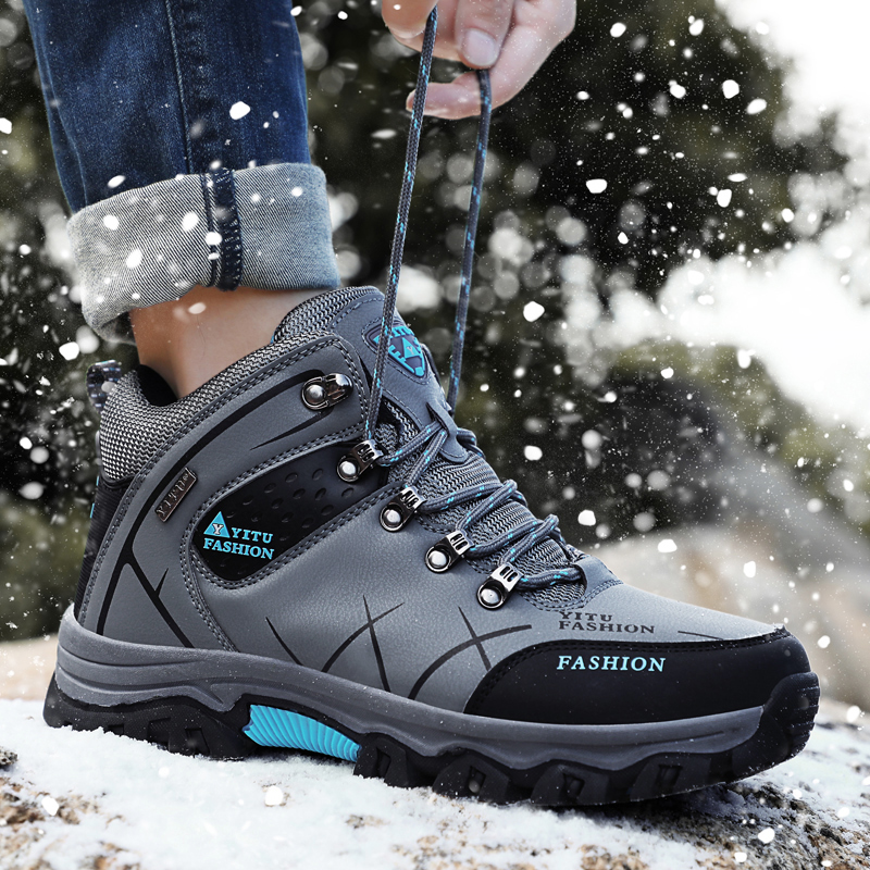 Large Size 36-48 Men Winter Snow Boots Waterproof Leather Sneakers Super Warm Men's Boots Outdoor Male Hiking Boots Work Shoes