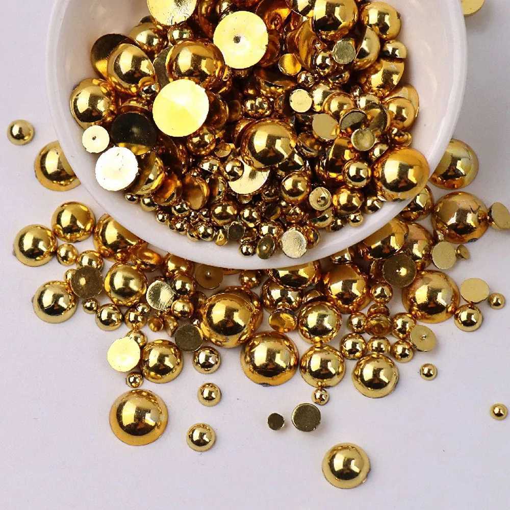 240pcs/bag color semi-circular flat back pearl accessories mixed size (3-10mm) for nail art decoration ABS imitation pearl beads W240829