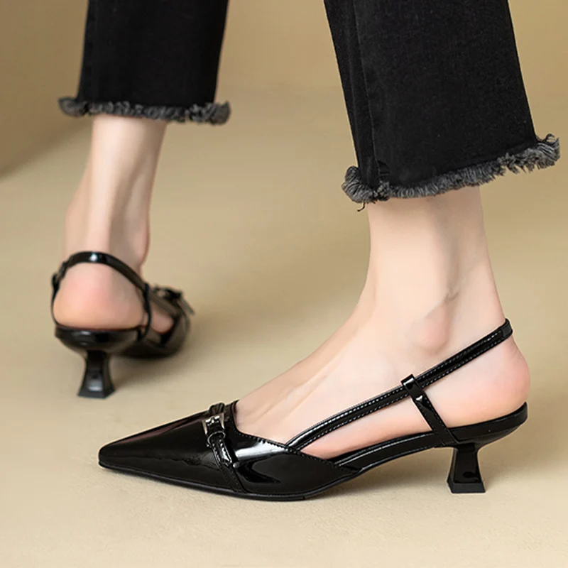 Pointed Toe Sexy Mid Heels Party Women Sandals Designer Summer Brand Pumps Slingback Casual Shoes Dress Slippers