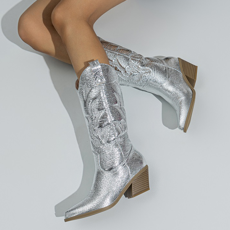 Designer Embroidery Eilyken Knee-High Boots Women Handmade Western Cowboy Booties Street Low Heels Shoes atos De Mujer 98a4