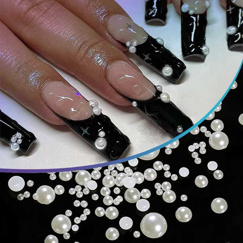 1 bag of resin heart-shaped moon pearl nail art decoration flat back pearl white mixed size 3D nail charm handmade nail accessories W240829