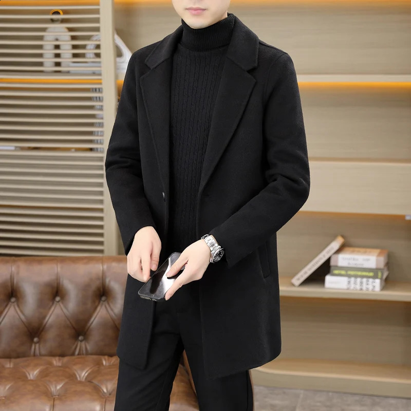 High quality double-sided coarse woolen coat mens fashionable wool coat autumn and winter warm cashmere medium long trench coat 240829