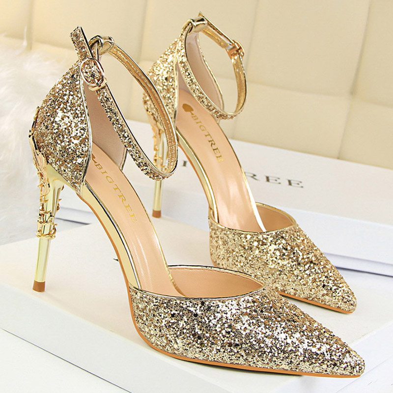 2023 BIGTREE New Woman Pumps Sequins High Women Fashion Ladies Shoes Gold Sliver Stiletto Heels Sandals d77b
