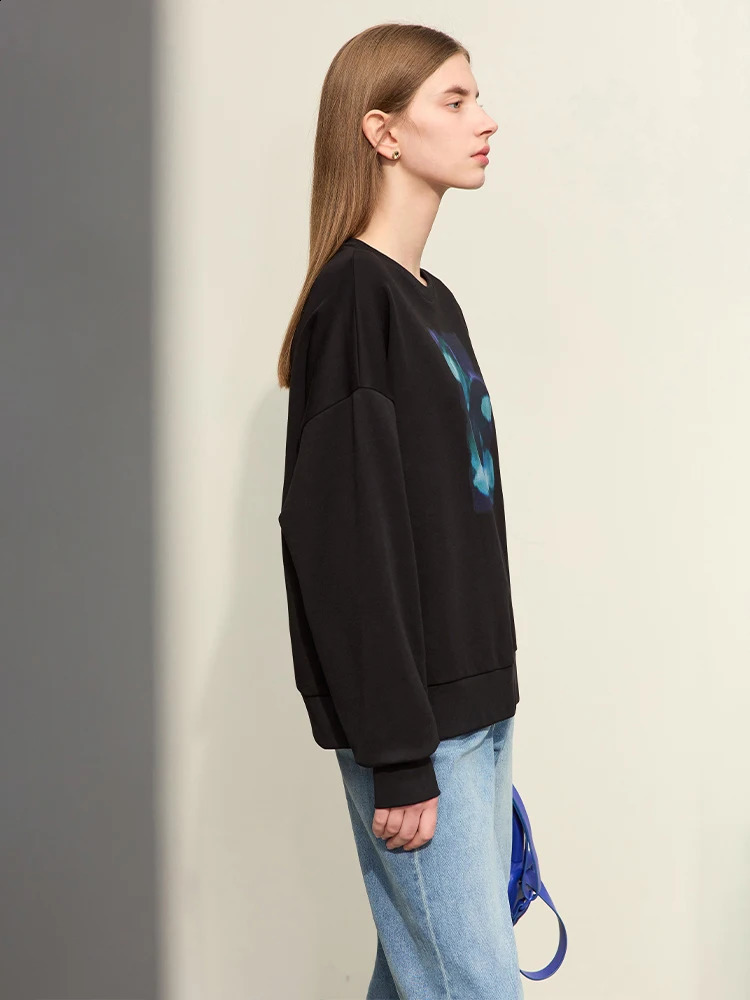 Amii Minimalism Womens Hoodie Spring Round Neck Abstract Phantom Print Loose Sleeves Streetwear Top 12441038 240827