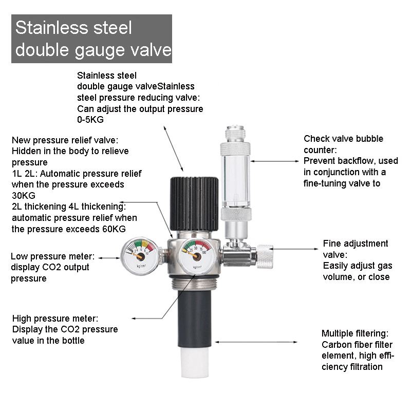 ZRDR steel cylinder generator stainless steel valve, single-meter valve/double-meter valve series for aquarium CO2 equipment