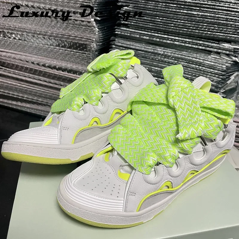 New Club Sneakers Women Mixed Colors Designer Luxury Sneakers Platform Real Leather Top Quality Men Brand Trainer Thick Shoelace