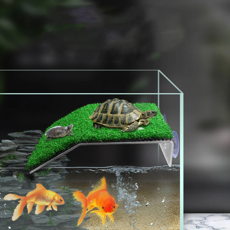 Turtle Basking Platform Suction Cup Habitat Simulation Lawn Ramp Turtle Dock Floating Island For Reptile Terrarium Accessory