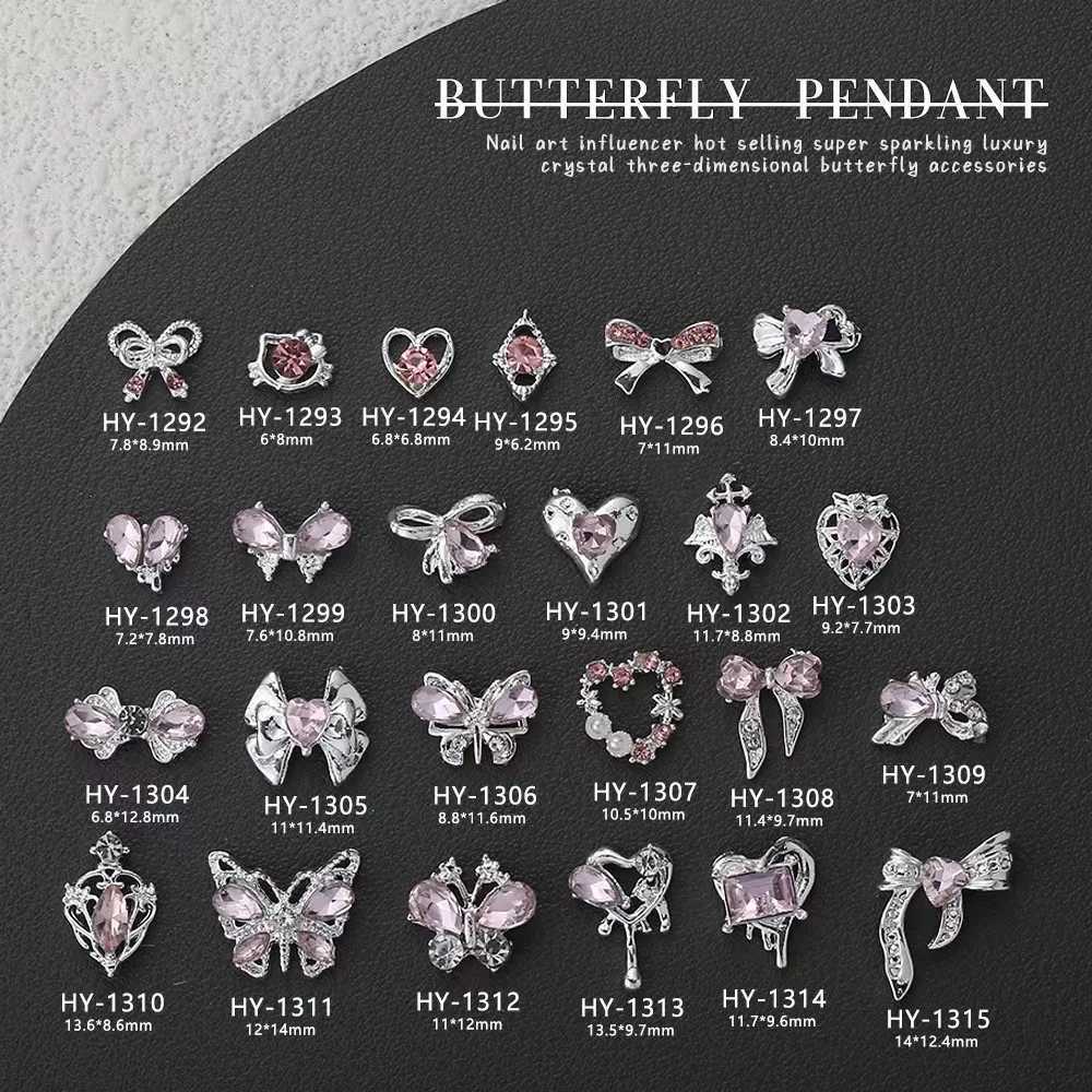 10 Zircon Pink Nail Art Charm 3D Luxury Bow Heart Butterfly Inlaid with Pink Diamond Water Diamond Decoration DIY Handle Parts W240829