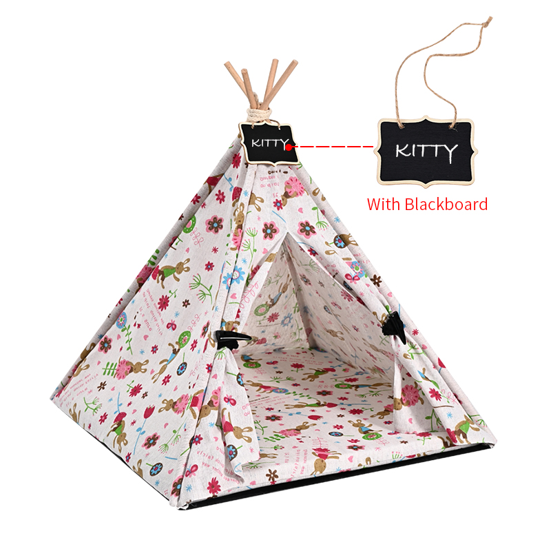 Canvas Pet Tent Pet Teepee Dog Tent House Cat Bed Puppy Cat Indoor Outdoor Pet Teepee with Cushion Portable Dog Tent Supplies