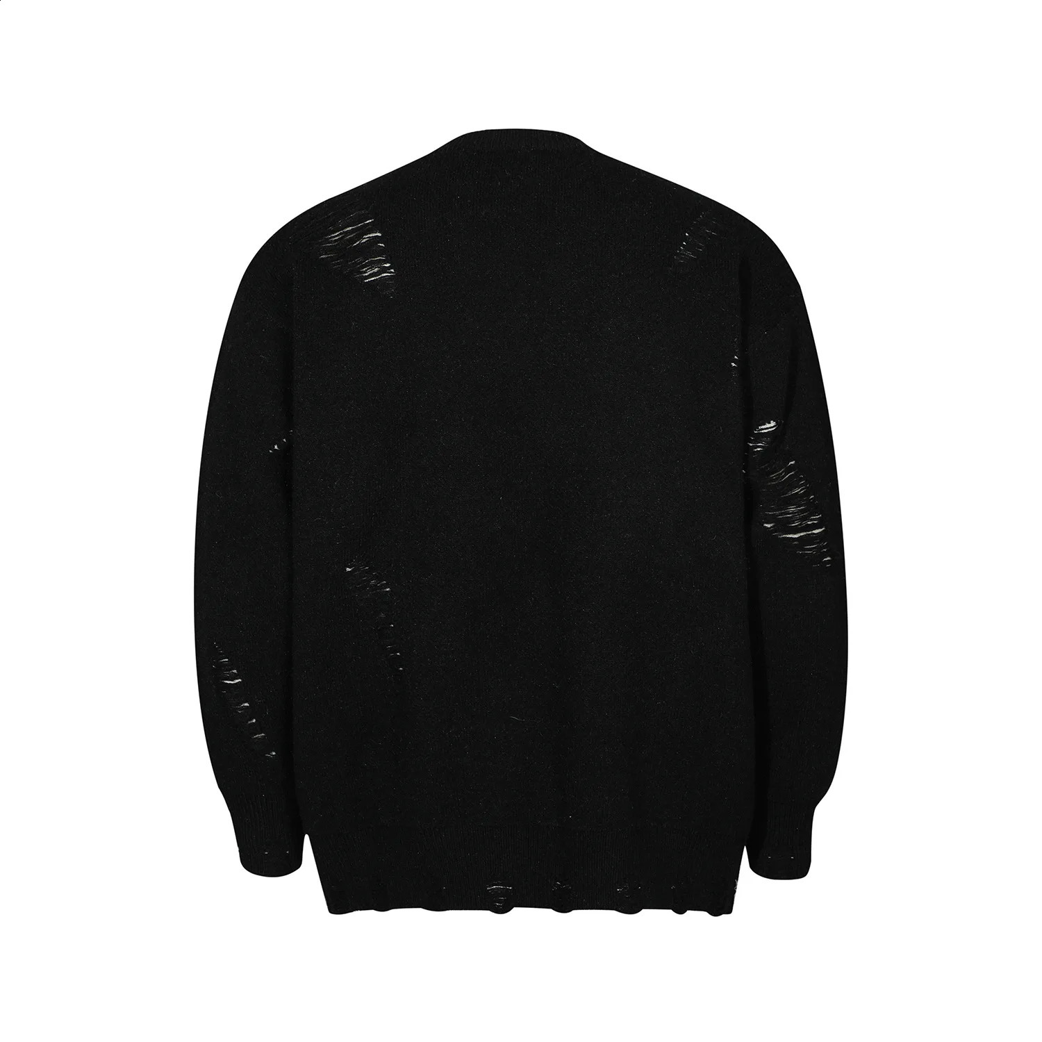 Mens High Street Ripped Sweater Fashion Street Clothing Hip Hop Knitted Jumper Y2K Destroyed Pullover Knitted Top 240829