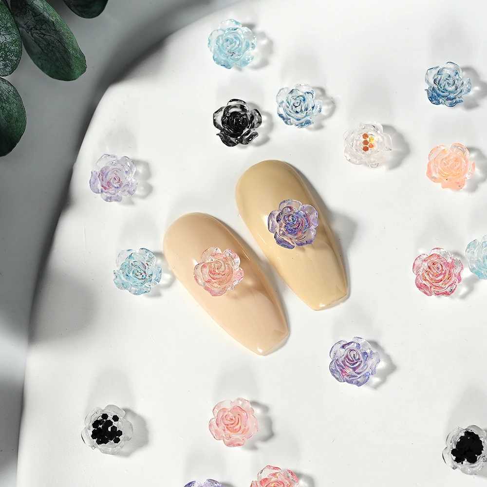 100 pieces of resin sparkling rose flat back flower rhinestone gemstone aramid camellia jewelry wedding decoration decal craft DIY nail art* W240829