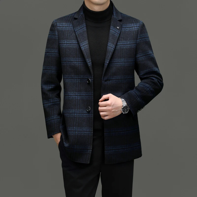 business casual Italian style fashion host travel plain weave wool medium long wool coat fully matched casual mens jacket 240829