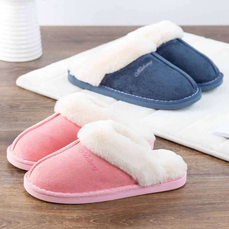 2020 Faux Suede Home Women Full Fur Slippers Winter Warm Plush Bedroom Non-slip Couples Shoes Indoor Ladies Furry Slipper 4 ry