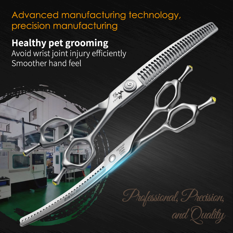 Fenice High Quality 7.0/7.5 Inch Professional Dog Grooming Shears Curved Chunker Thinning Scissors for Dog Face Body Cutting