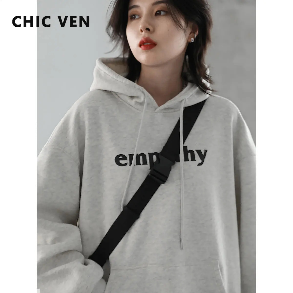 CHIC VEN Womens Sportswear Hoodie Street Clothing Warm and Casual Loose Letter Printed Wool Zipper AutumnWinter 240827