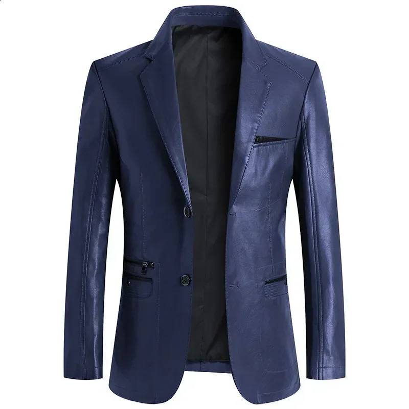 2024 Mens Leather Jacket Spring Autumn Solid Color Slim Fit Blazer Jackets Man Causal Waterproof Coat Oversized M7XL 240826