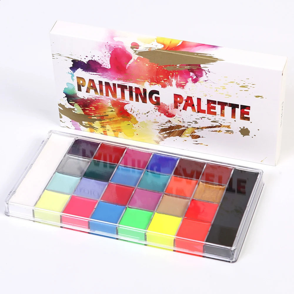 26 color and body painting palette kit Halloween makeup kit with 12 brushes 6 stickers used for role-playing party stage makeup 240829