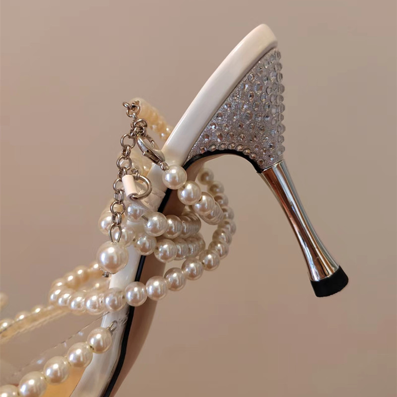 Rhie Clear Soft PVC Women Pumps Sexy Quality Ankle Strap Pearls Bowknot Thin High Heels Fashion Summer Wedding Bridal New Shoes Bc17 B1d1