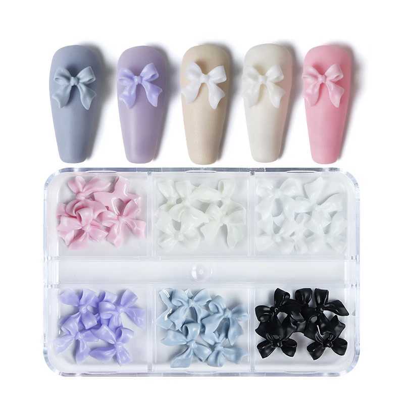 6 Grid Ribbon Bow Nail Charm Decoration 6 Color Long Bow Knot Decoration Kawaii Nail Products Professional Accessories W240829