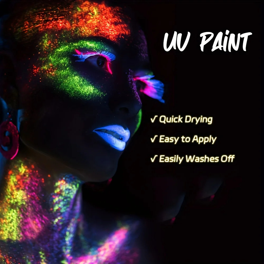 6 Colors/Set Quicker Dry Glow in the Dark Body and Face Paint Halloween Party Washable Fluorescent Makeup Music Festival 240829