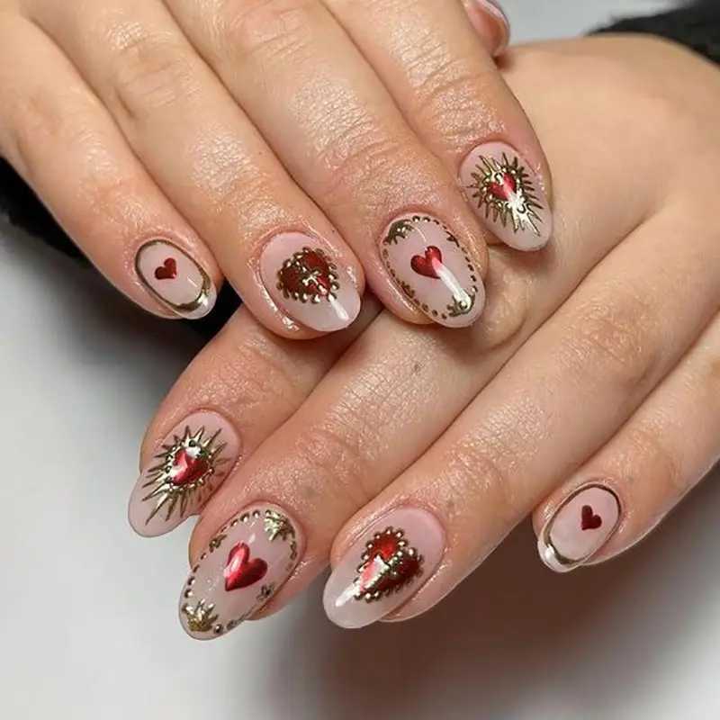 1/4 Bronze Love Heart Star Moon Nail Art Stickers 5d Embossed Adhesive Gold Irregular Lines Geometric Valentines Day Stickers W240829
